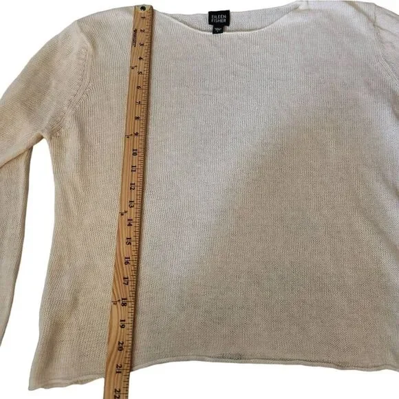 Eileen Fisher Ivory Linen Knit Sweater Scoop Large - Picture 7 of 9